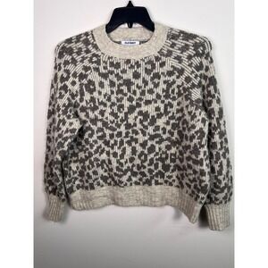 Womens Sweater Crew Neck Long Sleeve Animal‎ Print Knit Beige Grey Sz M Old Navy